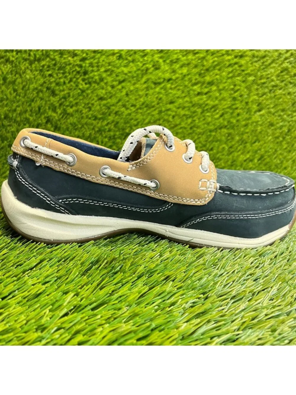 Rockport Sailing Club Womens Size 7 Green Tan Leather Steel Toe Safety Work Shoe